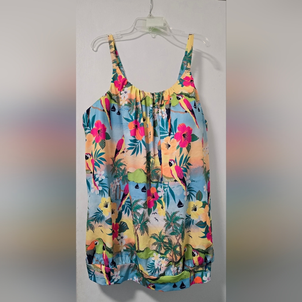 Tropical Parrot Print Tankini Swim Top